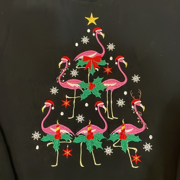 Flamingo Christmas tree pyramid sweatshirt, “ugly Christmas sweater”, size Large - Picture 1 of 4